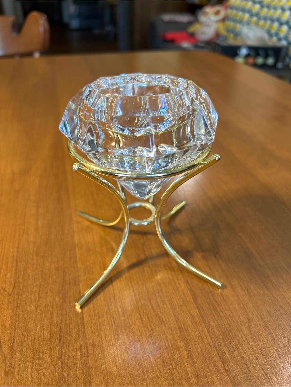 Partylite Crystal Glass Tealight Holder with Gold Metal Stand